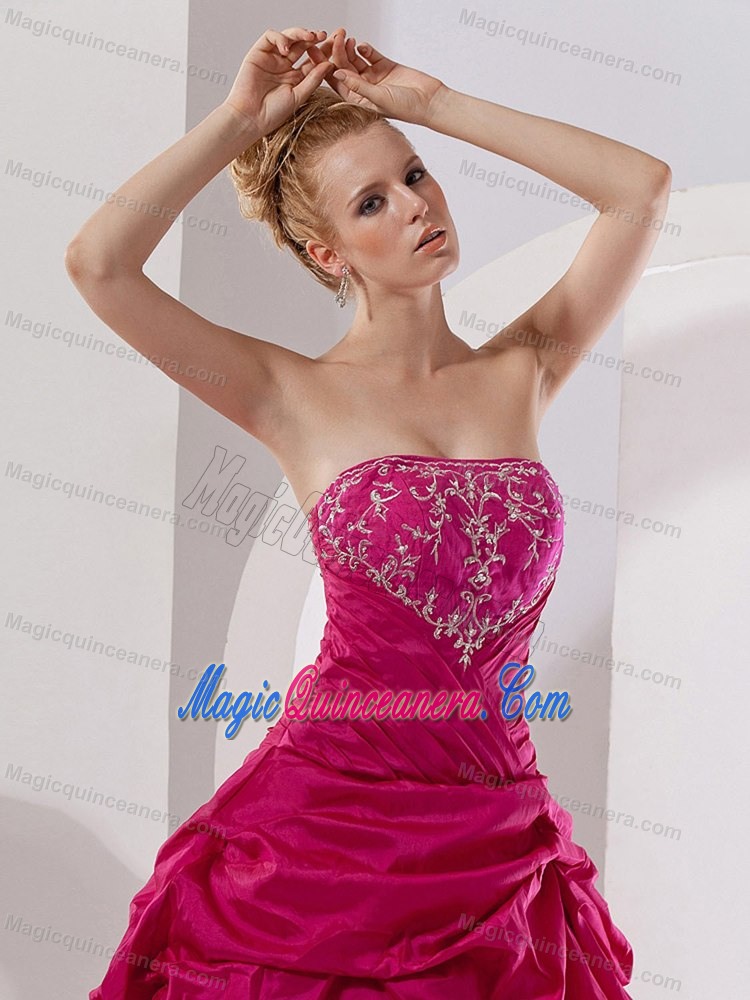 Affordable Strapless Hot Pink Pick Ups Quinceanera Gowns