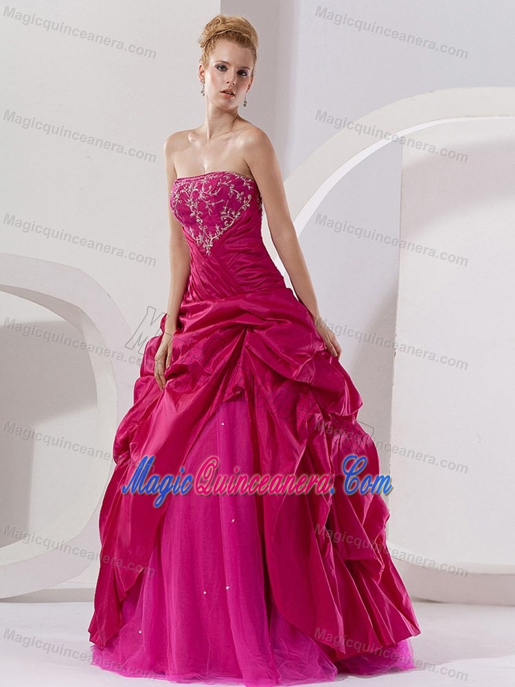 Affordable Strapless Hot Pink Pick Ups Quinceanera Gowns