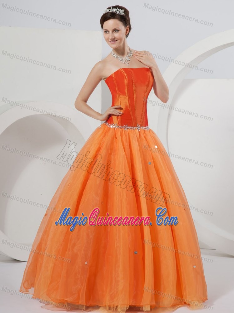 Simple Orange Strapless Ball Gown Rhinestones Sweet 16 Dresses