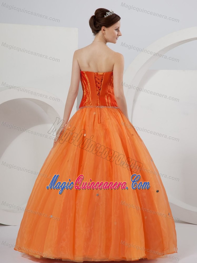 Simple Orange Strapless Ball Gown Rhinestones Sweet 16 Dresses