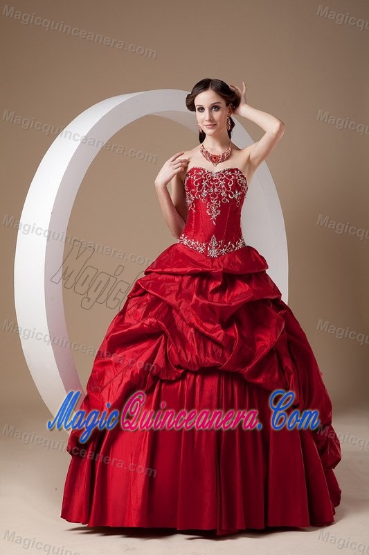 Design Taffeta Red Pick Ups Appliqued Dress for Sweet 15