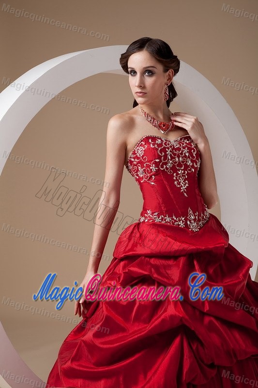 Design Taffeta Red Pick Ups Appliqued Dress for Sweet 15