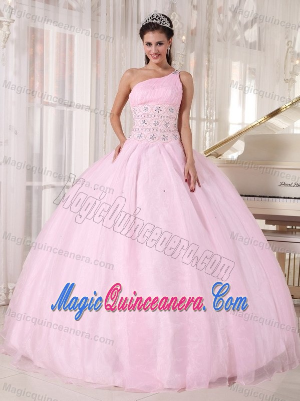 2013 Baby Pink one Shoulder Sweet 16 Dresses with Rhinestones