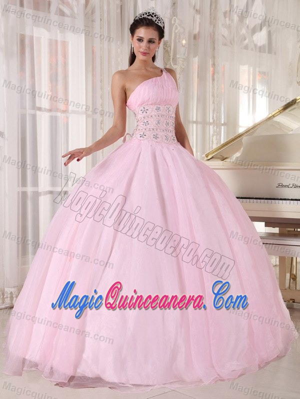 2013 Baby Pink one Shoulder Sweet 16 Dresses with Rhinestones