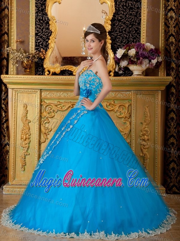 Strapless Beaded Dresses for a Quince Appliques Lace Hem for Indiana