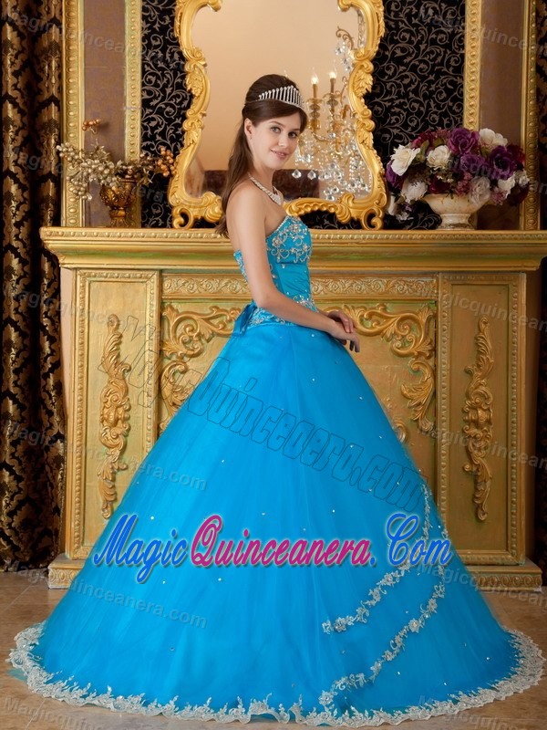 Strapless Beaded Dresses for a Quince Appliques Lace Hem for Indiana