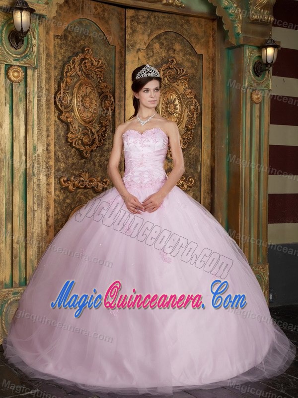 Trendy Tulle Sweetheart Quinceanera Party Dress Appliques Baby Pink