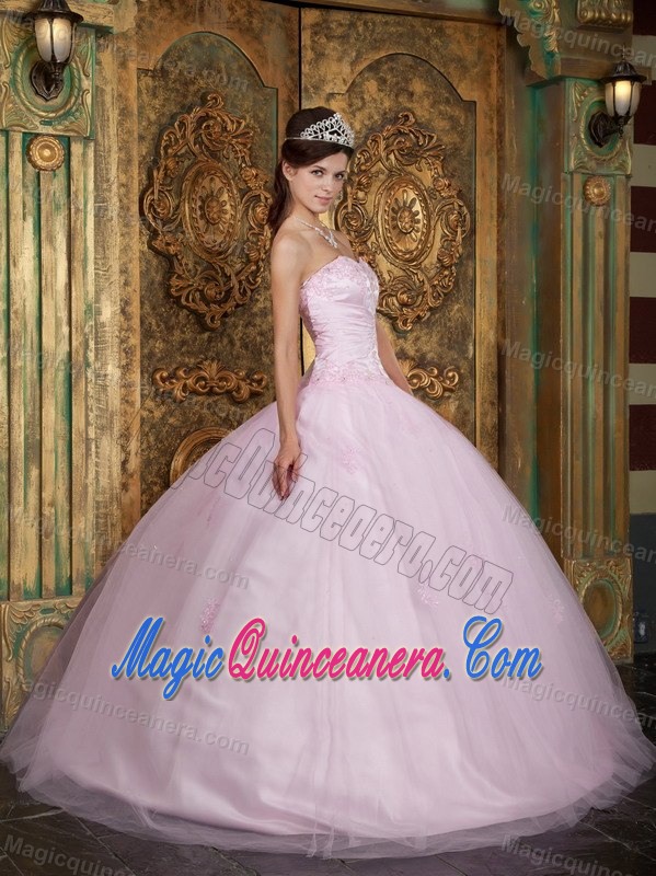 Trendy Tulle Sweetheart Quinceanera Party Dress Appliques Baby Pink