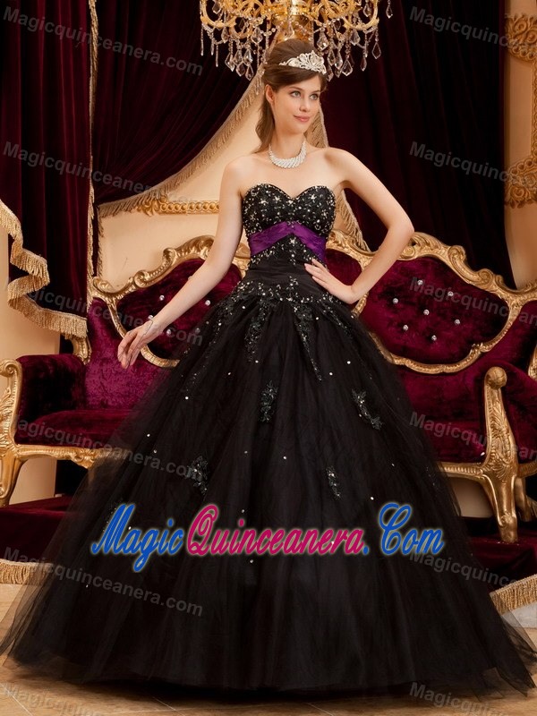 Sweetheart Appliques Quinceanera Dresses Beading Tulle in Gold Coast