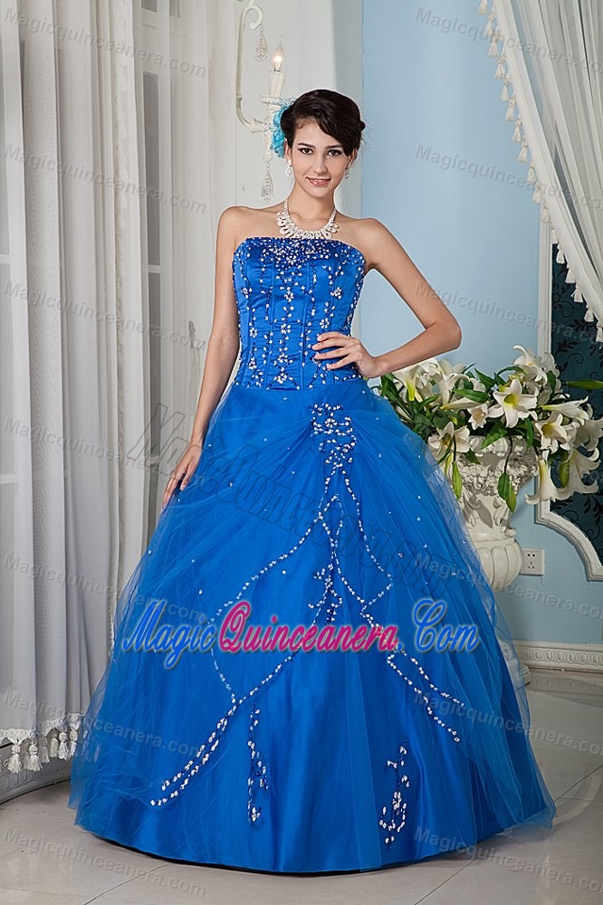 Graceful Blue Strapless Beading Vestidos De Quinceanera on Promotion