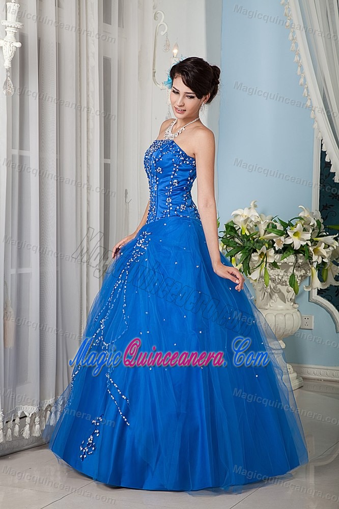 Graceful Blue Strapless Beading Vestidos De Quinceanera on Promotion