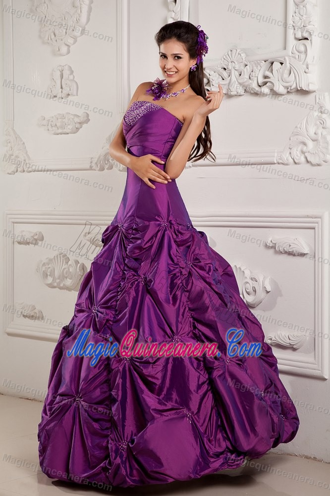 inexpensive Purple Strapless La Quinceanera Dress with Beading Taffeta