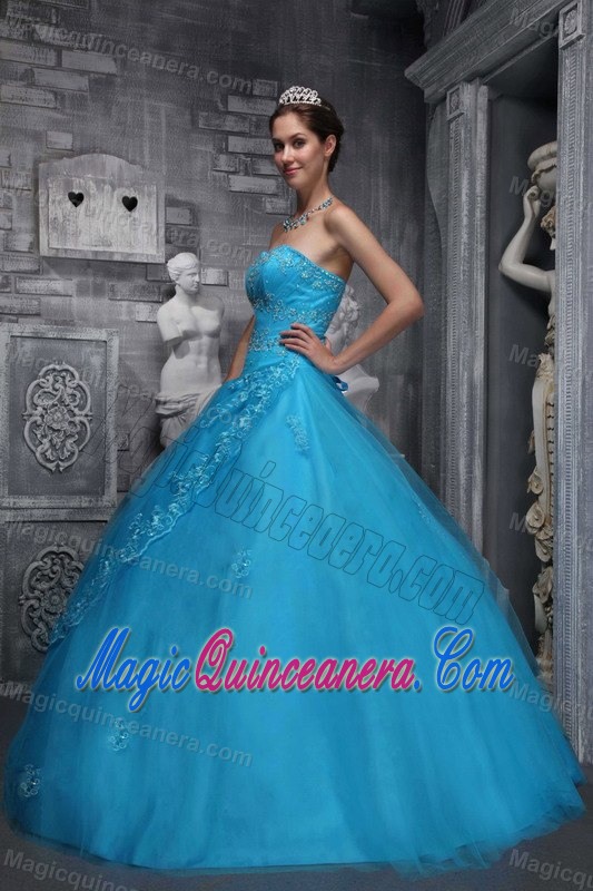 Blue Sweetheart Dresses for a Quinceanera Appliques Taffeta for Hawaii