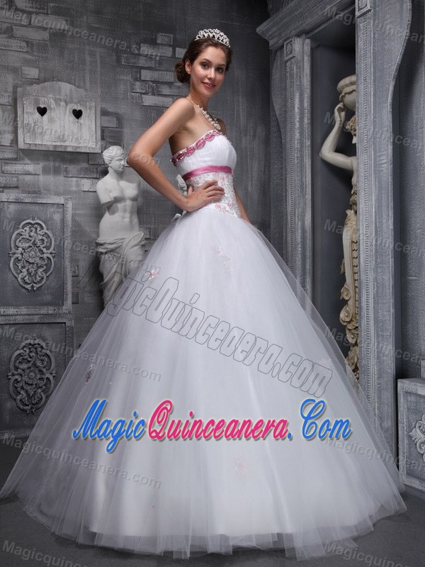 Sweet White Beaded and Appliques Quinceanera Dresses Strapless Tulle