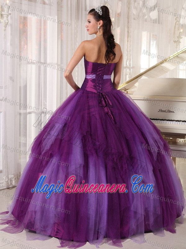 Purple Tulle Dress for Quince Beading with Bowknot in Greater Hobart