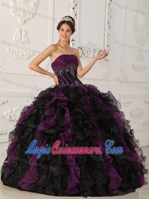 Organza Ruffled Layers Quinceanera Dresses Strapless with Embroidery