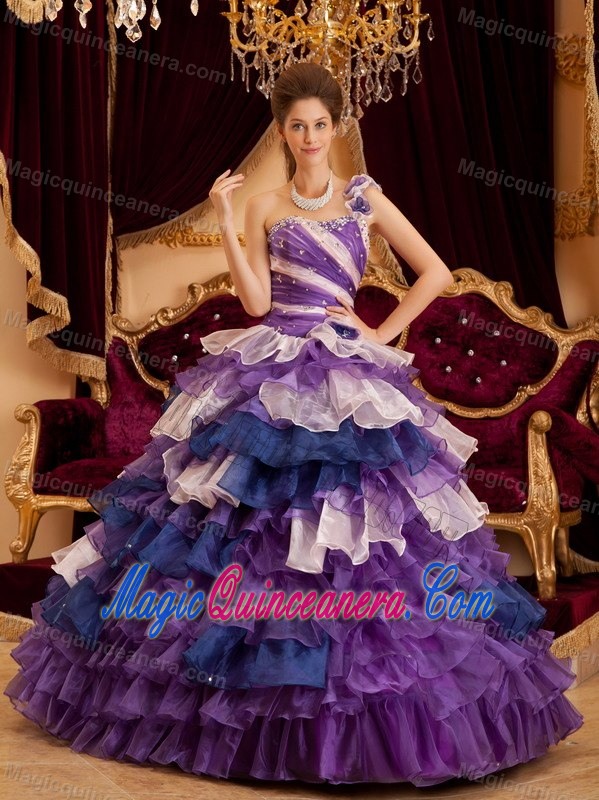 Tasty Beaded Sweet 15 Dress One Shoulder Ruffled Layers in Colorado
