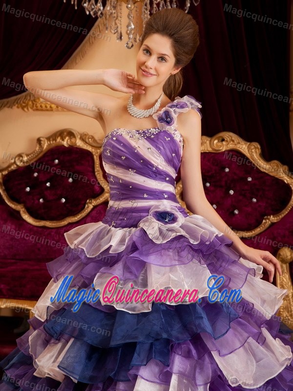 Tasty Beaded Sweet 15 Dress One Shoulder Ruffled Layers in Colorado