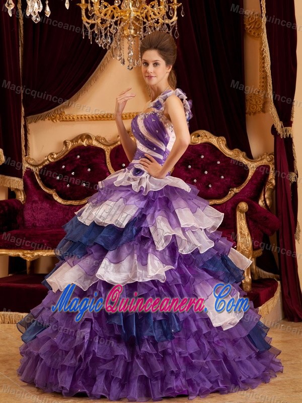 Tasty Beaded Sweet 15 Dress One Shoulder Ruffled Layers in Colorado