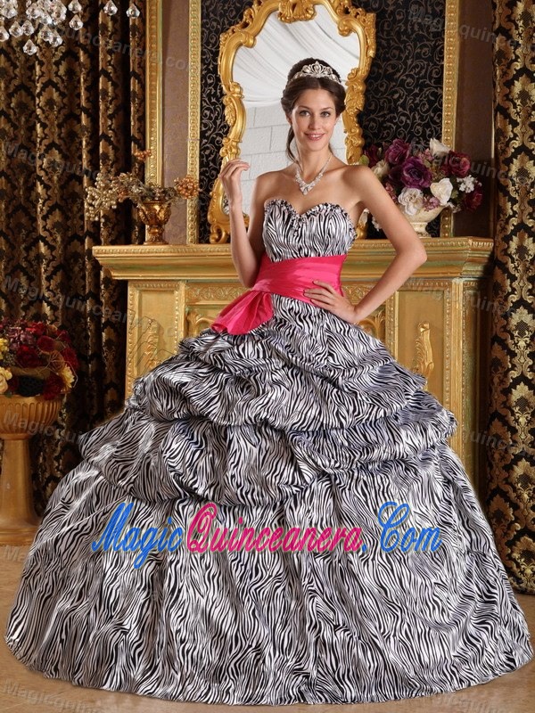 Luxurious Sweetheart Zebra Printed Quinceanera Party Dress with Sash