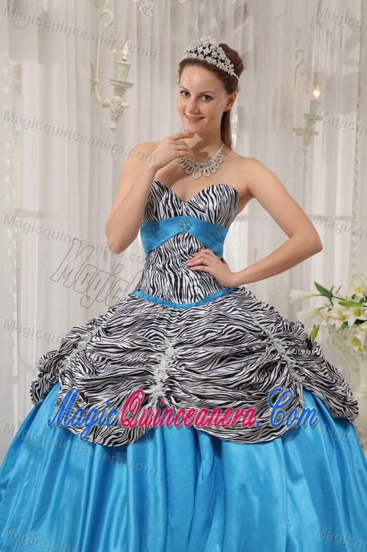Wonderful Blue Ball Gown Zebra Sweetheart Dresses for a Quinceanera