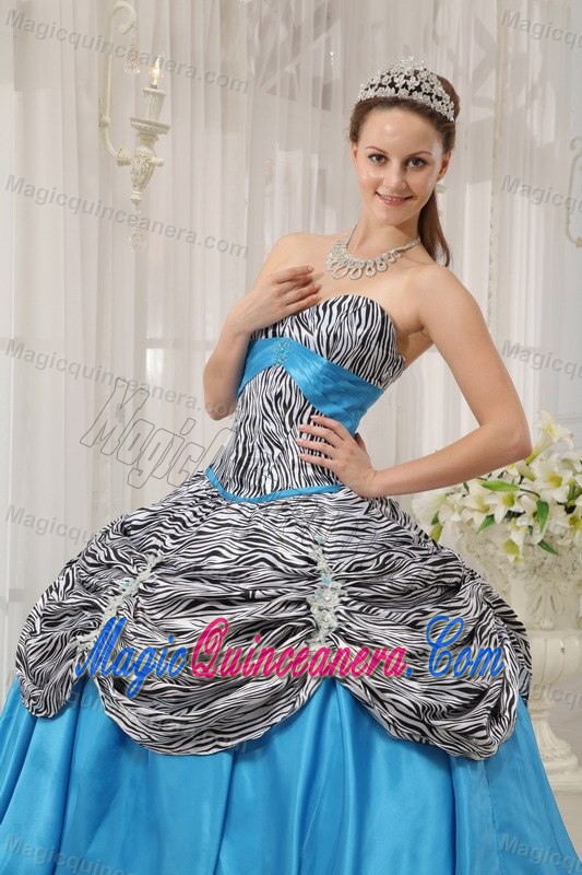 Wonderful Blue Ball Gown Zebra Sweetheart Dresses for a Quinceanera