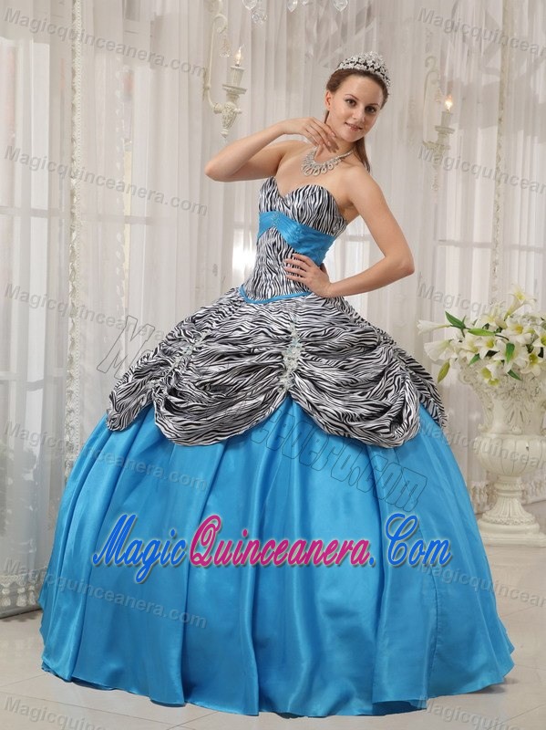 Wonderful Blue Ball Gown Zebra Sweetheart Dresses for a Quinceanera