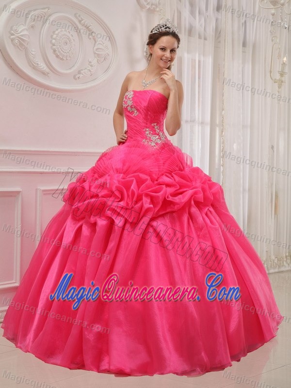 New Hot Pink Strapless Dress for Quince Organza Taffeta and Organza