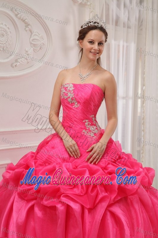 New Hot Pink Strapless Dress for Quince Organza Taffeta and Organza
