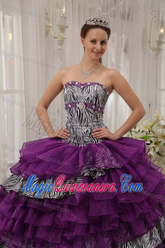 Zebra Print Multi-layer Dress for Quince Beading Organza for Prescott