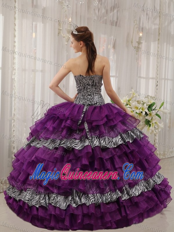 Zebra Print Multi-layer Dress for Quince Beading Organza for Prescott