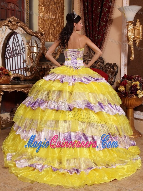Multi-Color Beaded Sweetheart Ruffled La Quinceanera Dresses Organza