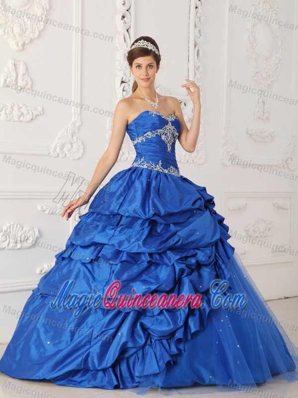 Popular Pick-ups Appliques Sweetheart Sweet Sixteen Dresses in Blue