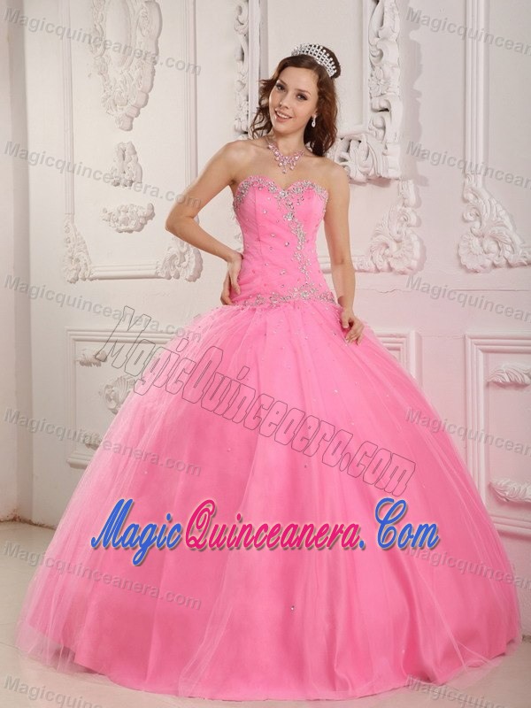 Perfect Appliques Sweetheart Tulle La Quinceanera Dresses in Rose Pink