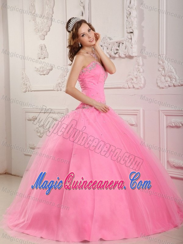 Perfect Appliques Sweetheart Tulle La Quinceanera Dresses in Rose Pink