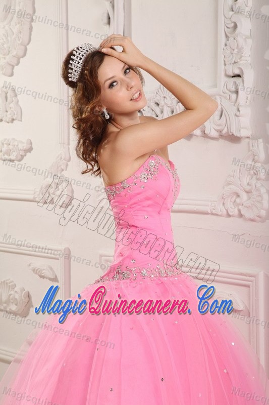 Perfect Appliques Sweetheart Tulle La Quinceanera Dresses in Rose Pink