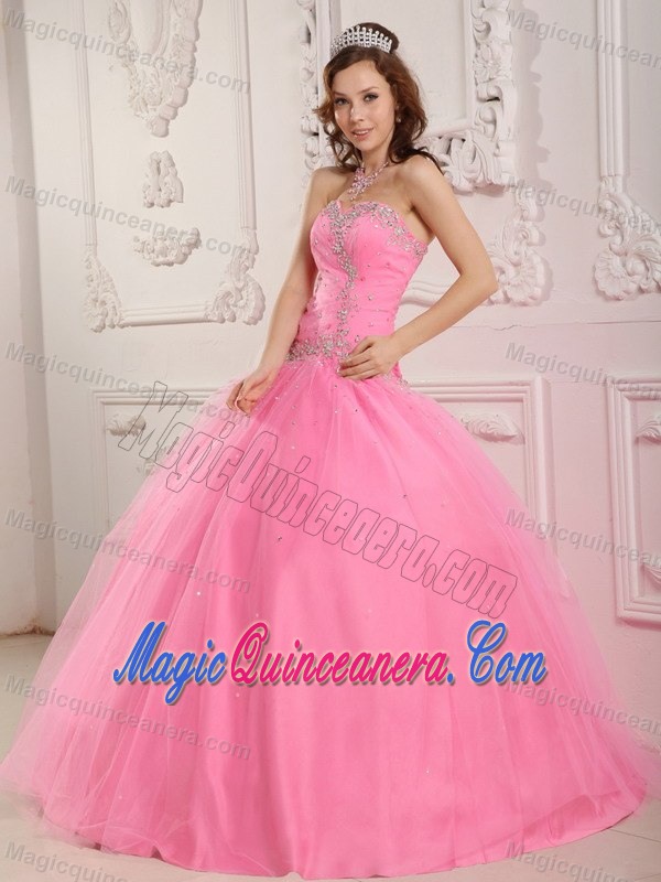 Perfect Appliques Sweetheart Tulle La Quinceanera Dresses in Rose Pink