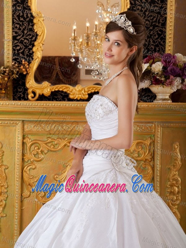 Pretty Princess White Strapless Dress for Quince Appliques for Gilbert
