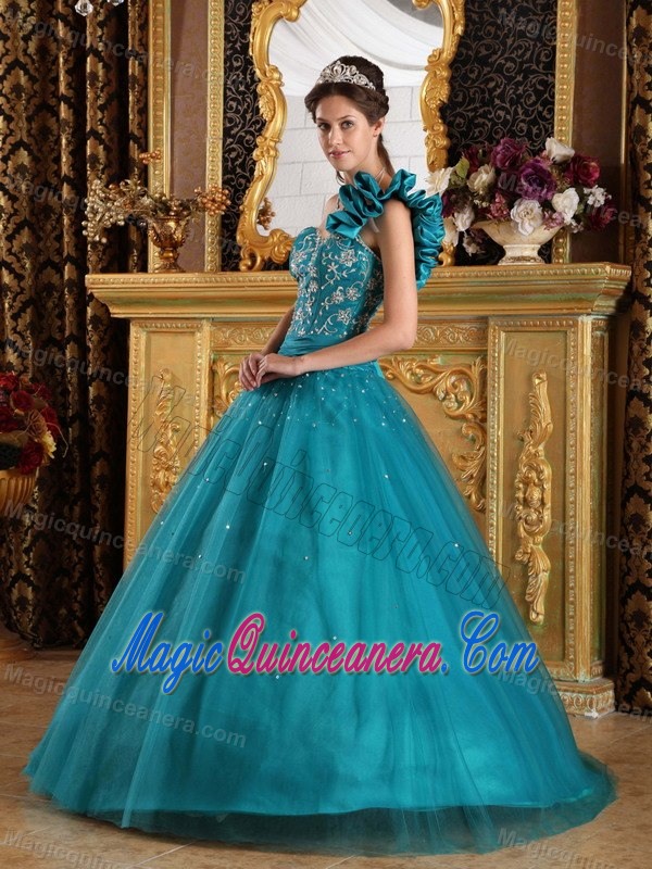 Customize Tulle Beaded Quinceneara Dress Appliques Sweetheart Teal