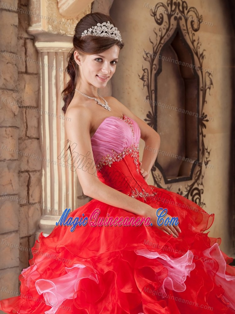 Red Ruffled Beading Ruche Sweetheart Quinceanera Dresses in Fashion