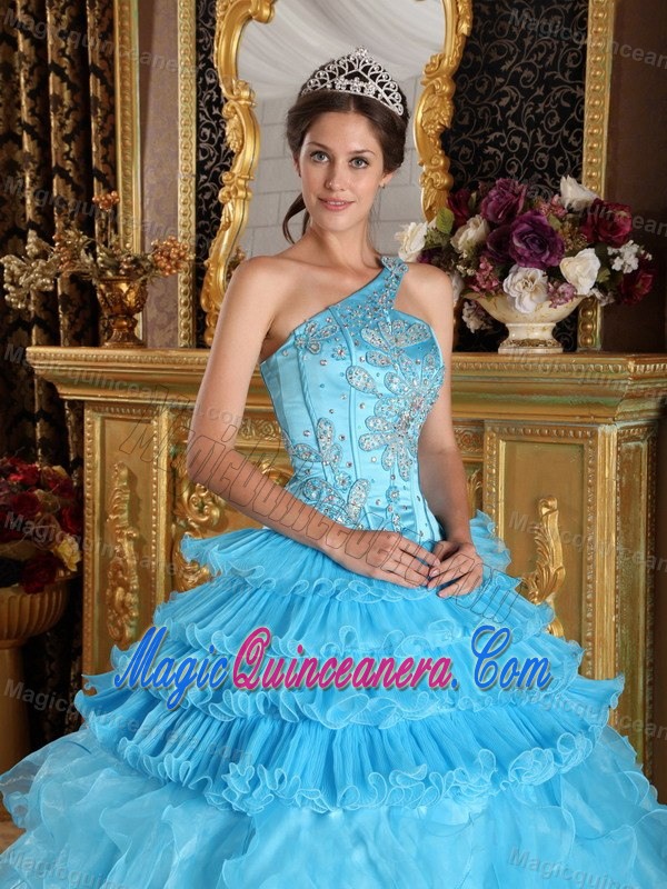 Albury One Shoulder Appliques La Quinceanera Dress Ruffles Organza