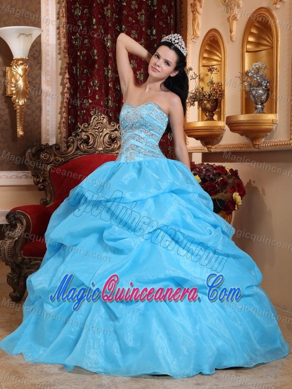 Sweetheart Quinceanera Party Dresses Appliques Bodice in Aqua Blue