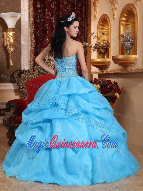 Sweetheart Quinceanera Party Dresses Appliques Bodice in Aqua Blue