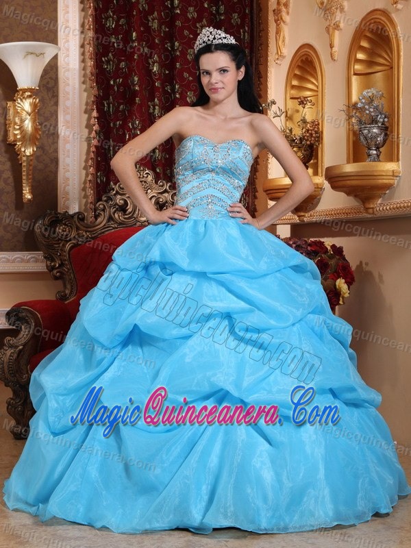 Sweetheart Quinceanera Party Dresses Appliques Bodice in Aqua Blue