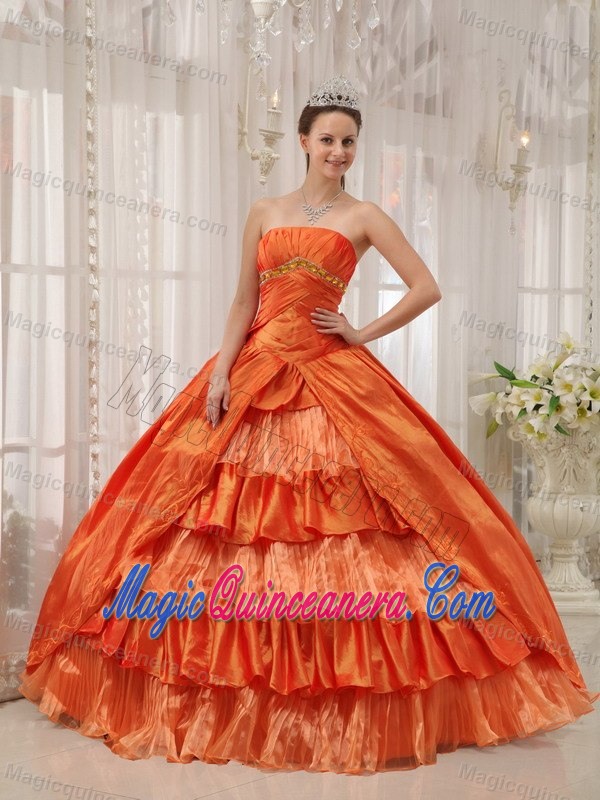 Romantic Orange Lace-up Ruffled Layers Quinceneara Gown with Ruche