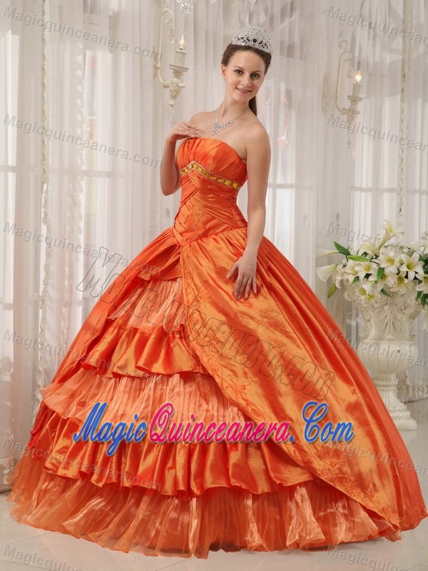 Romantic Orange Lace-up Ruffled Layers Quinceneara Gown with Ruche