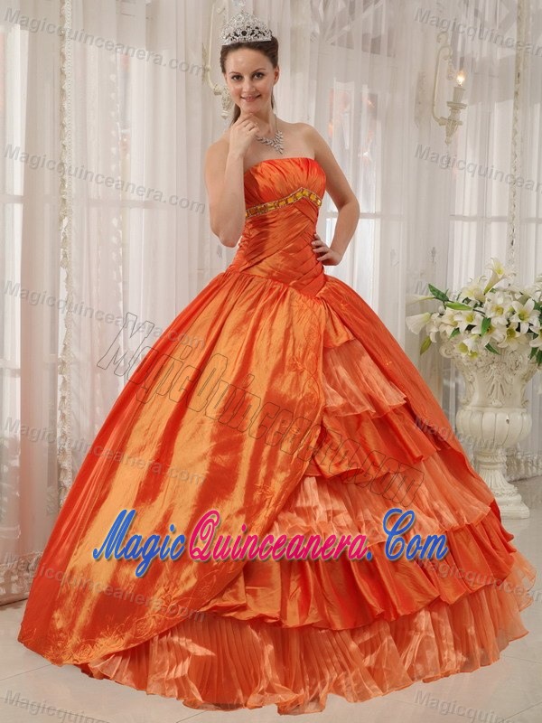 Romantic Orange Lace-up Ruffled Layers Quinceneara Gown with Ruche