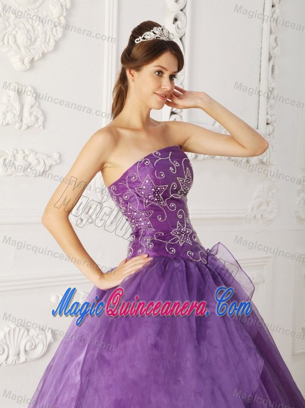 Juneau Purple Strapless Sweet 16 Dress Embroidery Satin and Organza