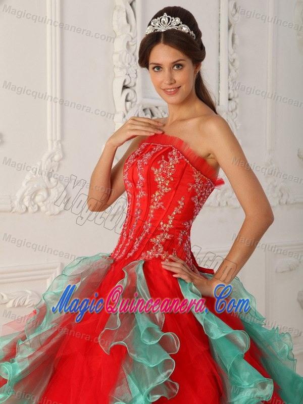 Multi-Color Ruffles Strapless Appliques Dresses for a Quince in Fashion