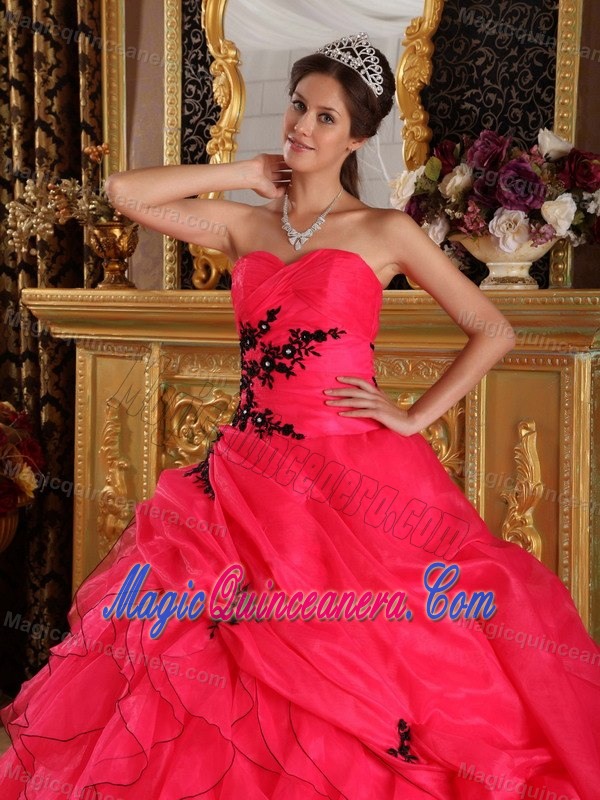 Exquisite Red Quinceanera Dresses Appliques Organza Ruffles in Homer